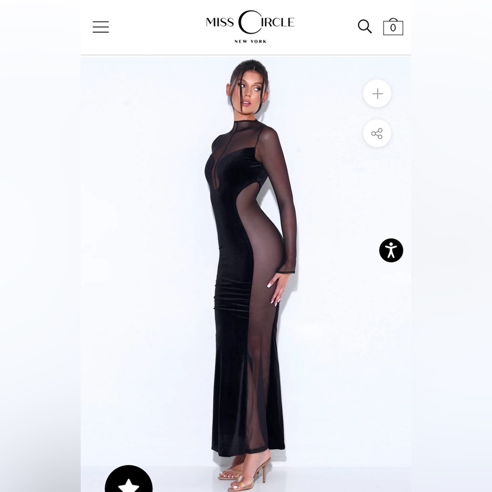 NWT Miss Circle Black velvet mesh long sleeve gown. - Picture 4 of 6